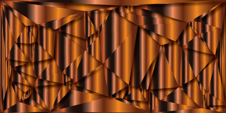 Abstract geometric background with metallic copper and bronze gradient stripes and facets vector illustration