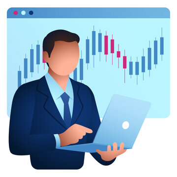 Stock Trader Icon, Financial Analyst, Investment Analysis, Trading Dashboard, Stock Market, Forex Trading and Fintech Illustration