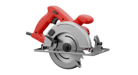 Obraz premium Professional Red Handheld Electric Circular Saw Isolated on White Background for Carpentry and Woodworking Construction Projects