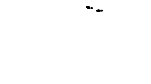 Animated human footprints running around a rectangular trail. Video includes white background and green screen chroma key versions in one seamless loop with copy space.
