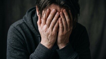 Fototapeta premium man covering his face with hands feeling stressed out