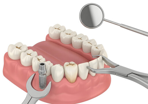 Dental Extraction Procedure Using Forceps and Mouth Mirror