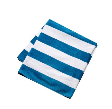 Blue stripes beach towel isolated on white.Summer vacation resort item top view.