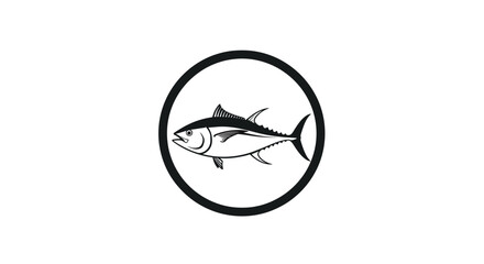 Tuna fish icon stands centered within a black circular frame as a minimalist graphic representation. © NGLARANGAN
