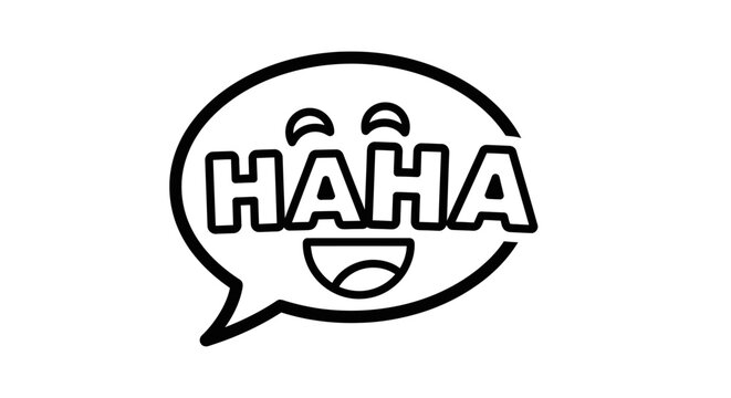 Haha text inside a speech bubble depicts a laughing face to represent amusement and joy.