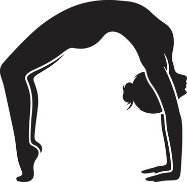 Silhouette of a flexible female gymnast performing a backbend wheel pose