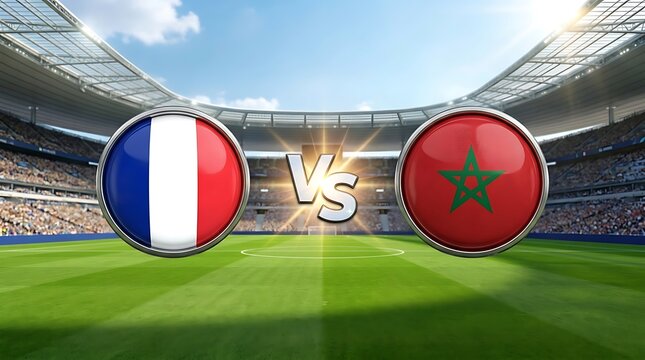 France vs morocco football match graphic with national flags in a stadium