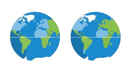 Fototapeta premium Flat Vector Illustration of Global Planet Earth Globes Showing Continents and Oceans for Geography Education and Environmental Concepts