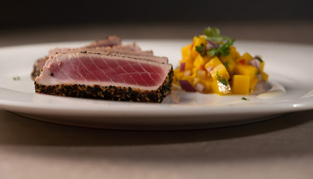 Seared Ahi Tuna Edge with Mango Salsa Accent