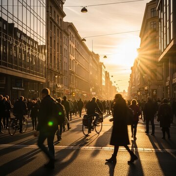 Golden Hour in Amsterdam - A bustling street scene at sunset.