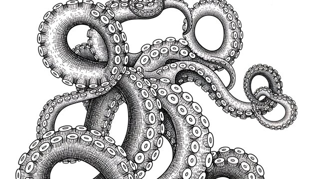 Detailed illustration of an octopus showcasing its tentacles and suckers in a dark artistic style