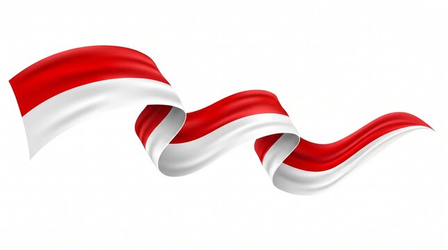 Wavy Indonesian flag ribbon isolated on white background with red and white colors