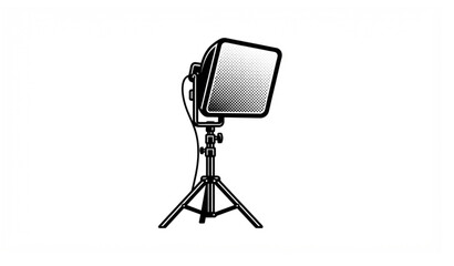 softbox, tripod stand, studio equipment, photography, vector icon, halftone dots, monochrome, lighting, camera studio, photo light, isolated, black, white, editable, EPS, symbol, outline, minimal, gra © MstSharmin