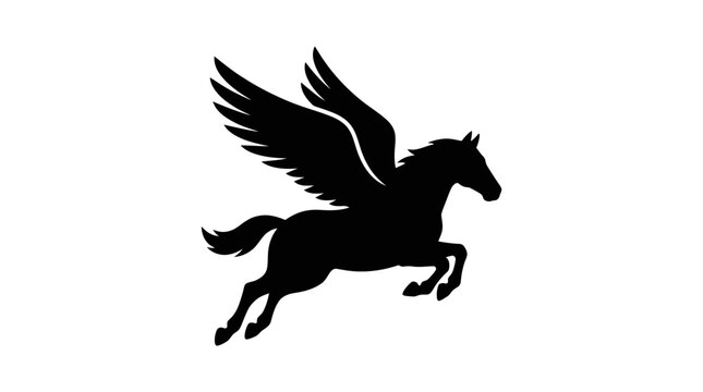 Flying Pegasus silhouette mythical horse graphic.