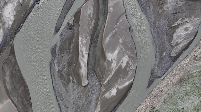 A drone view of picturesque islands at the confluence of the Chilik River and the Bartogoy Reservoir in southeastern Kazakhstan.