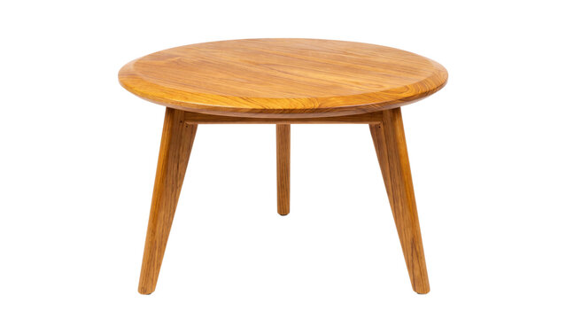 A wooden stool with a round seat and three legs isolated on transparent background