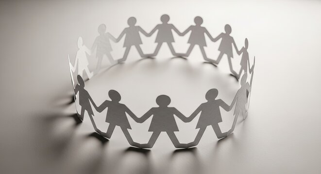 Paper dolls holding hands in a circle symbolizing unity.