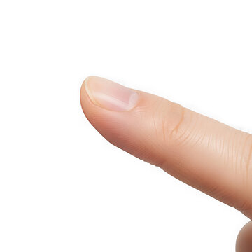 Detailed close up of human thumb pointing sideways isolated on transparent background.