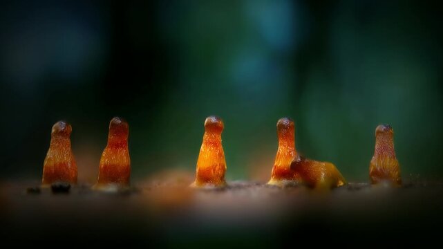 A video of slime mushrooms, mysterious creatures of the forests.