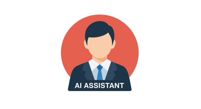 Ai assistant avatar icon flat vector illustration with red circular background