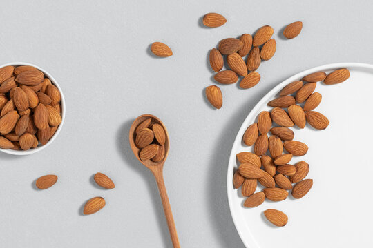 An assortment of healthy almond grains