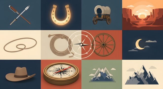 Wild west icon set with western elements