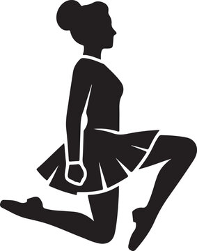Black silhouette icon of a female Irish step dancer mid-air during a traditional performance