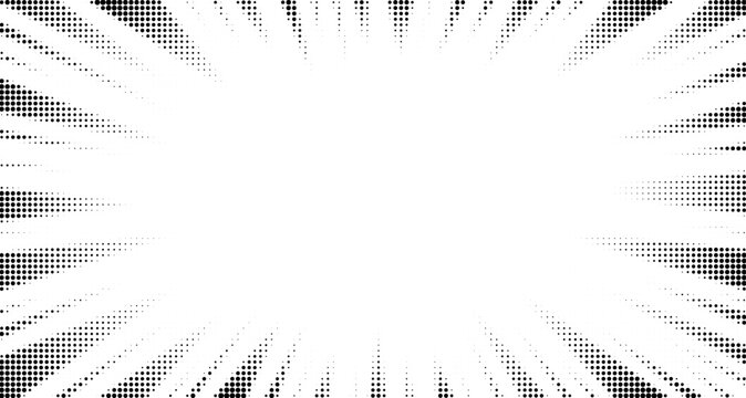 Abstract motion pattern with dynamic rays, in cartoon halftone style. Comical explosion of moving lines. Vector illustration
