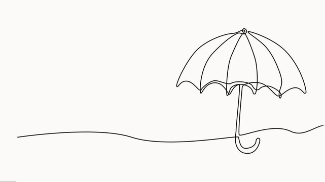 Self-drawing line animation, Umbrella continuous one single line drawn concept video, Abstract open umbrella, full-length one line animation vector on white background.