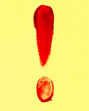 An exclamation mark made of blood against yellow
