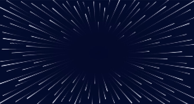 Glowing moving lines and beams. Dynamic, bright, circular flow of light rays from dots. Vector illustration.