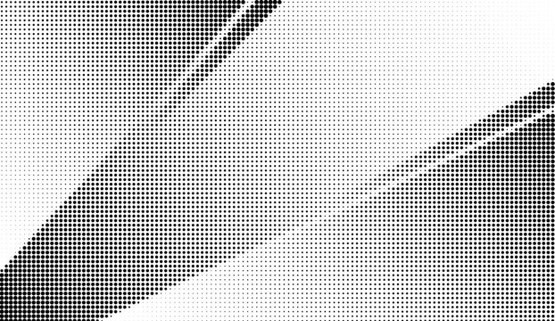 Angled geometric lines, striped halftone gradient pattern with speed rays. Dynamic tech background. Vector illustration.