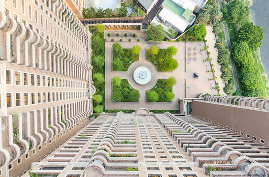 Luxury Residential Towers with Courtyard Garden Aerial View