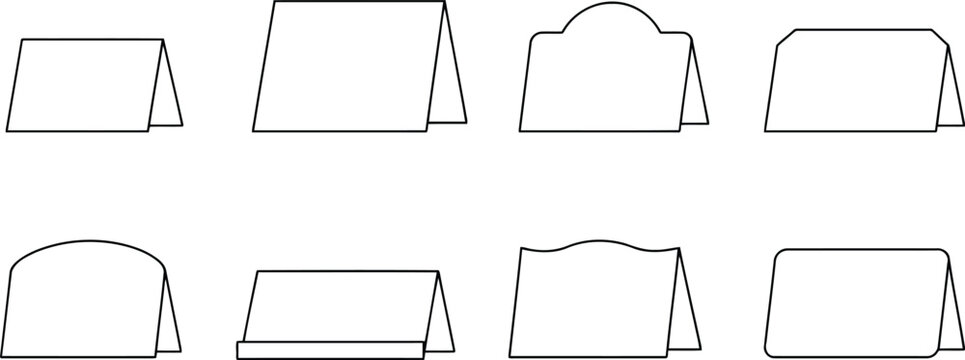 Table tent card template set with assorted display shapes for restaurant menus and information signs