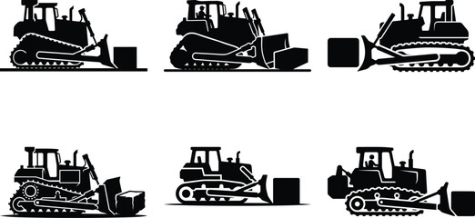 Obraz premium A bulldozer pushing a single block bundle silhouette icon vector art illustration