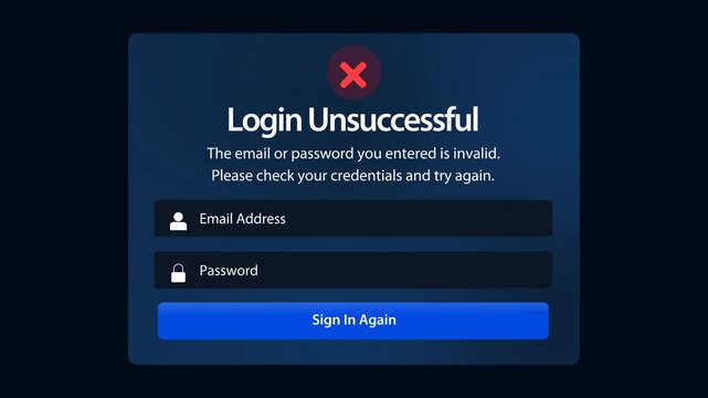 Login Failed Error Screen Animation | Authentication UI Alert