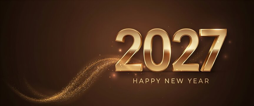 Golden Number 2027 With Sparkle And Text New Year Illustration
