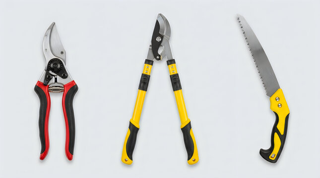 Gardening tools pruning shears lopper and folding saw for cutting tree branches