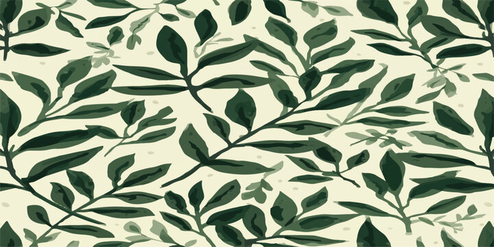 Seamless Vintage Floral Leaf Pattern Vector with Botanical Branches and Flowers for Nature Wallpaper Textile Fabric and Decorative Surface Design