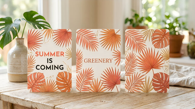 Summer is coming poster with cactus and pineapple in tropical style vector illustration