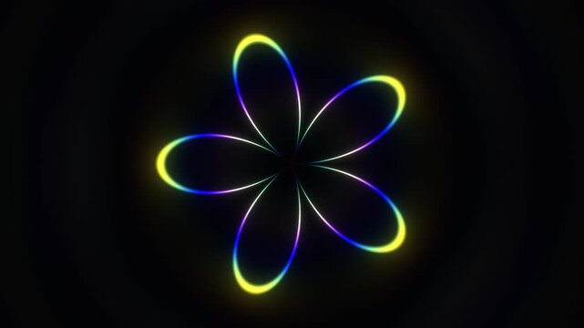 Colorful glowing abstract flower pattern on dark background