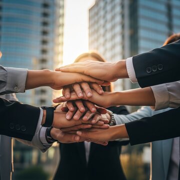 Teamwork and Collaboration - Hands Stacked in Unity and Support.
