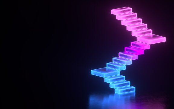 Ascending Stairs with Neon Edge Light