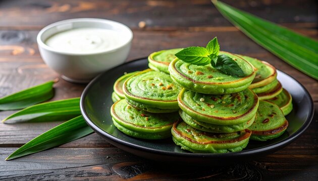 Serabi Pandan Indonesian Traditional Pancake with Coconut Sauce