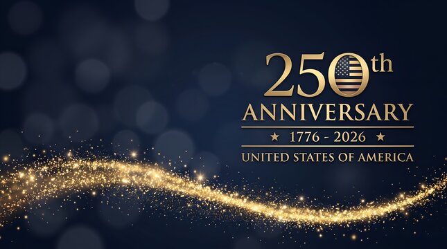 250th Anniversary Celebration Graphic With Golden Sparkle And Dark Blue Background