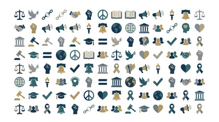 Human rights icon set in flat vector style, social justice and civil liberty symbols, equality and law icons for legal advocacy and activism © noor