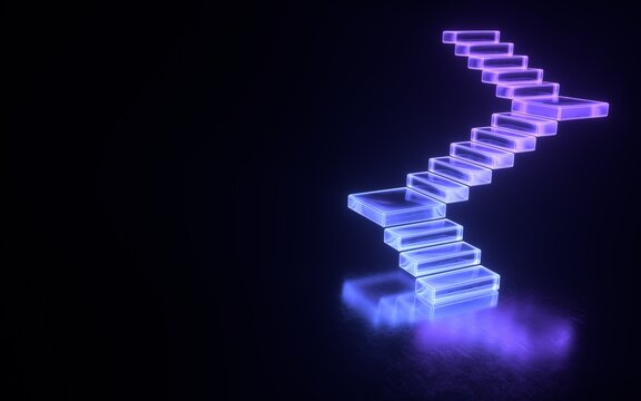 Ascending Stairs with Neon Edge Light