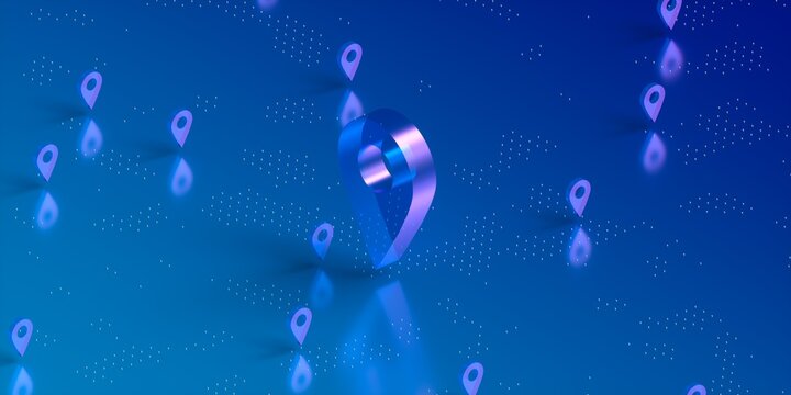 Abstract Digital Location Network With Floating Map Pins