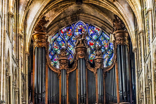 Organ Basilica Stained Glass Saint Severin Church Paris France