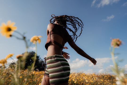 Active woman moving in nature portrait